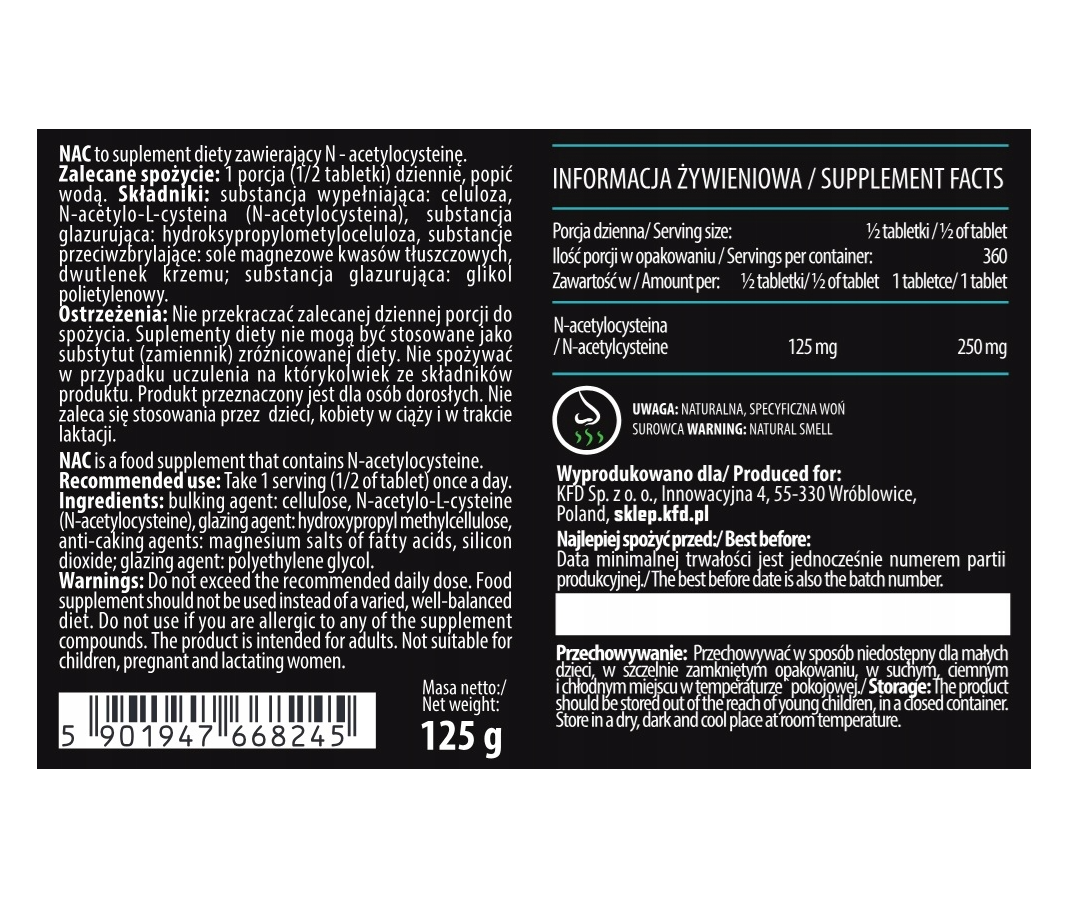 KFD NAC 250 mg, 180 tabletek – N-acetylocysteina dla ochrony komórek i wsparcia wątroby