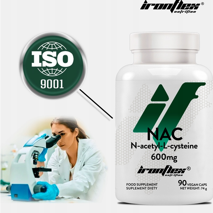 IronFlex NAC 600 mg, 90 kapsułek wegańskich – suplement z N-acetylocysteiny dla wsparcia ochrony antyoksydacyjnej
