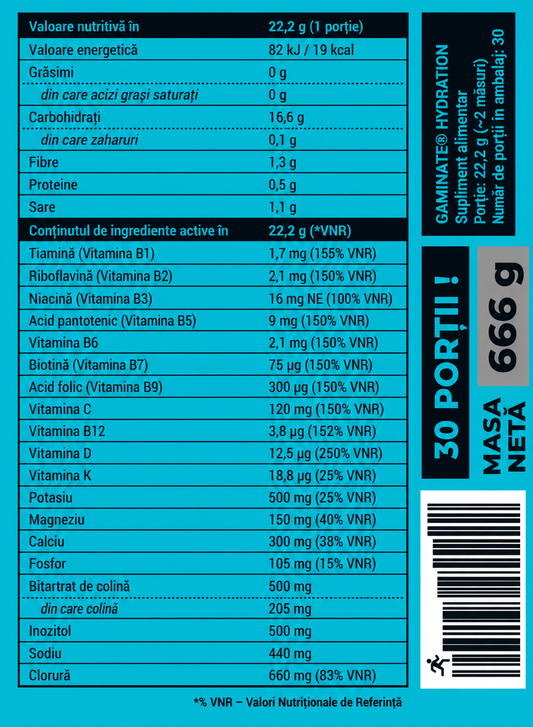GAMINATE HYDRATION all 6 electrolytes + 13 vitamins, isotonic hydration with minerals in high concentrations