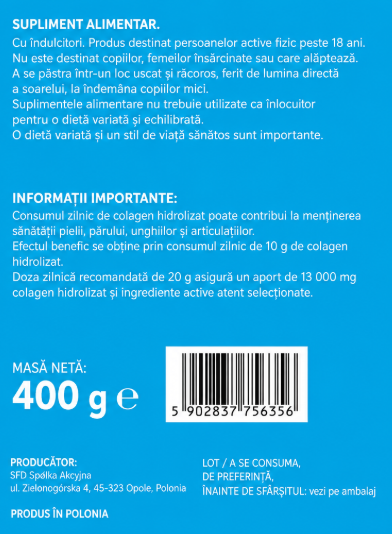 SFD Colagen Hidrolizat 13000 mg cu Acid Hialuronic, MSM și Vitamine 400g