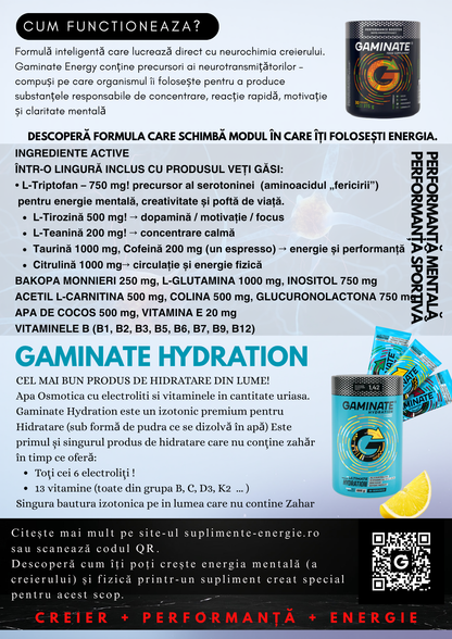 Gaminate Energy – Supliment Energizant pentru creier | Concentrare și energie mentala si fizica| 0% zahăr |