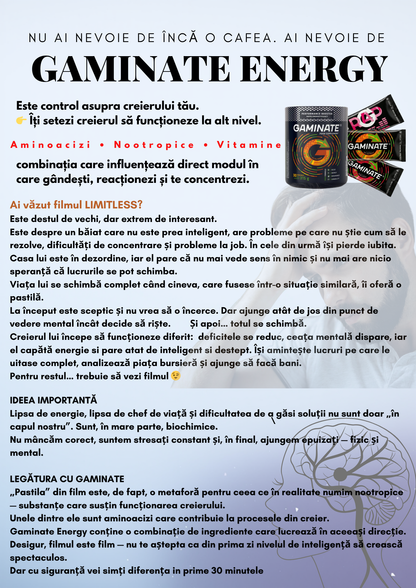 Gaminate Energy – Supliment Energizant pentru creier | Concentrare și energie mentala si fizica| 0% zahăr |