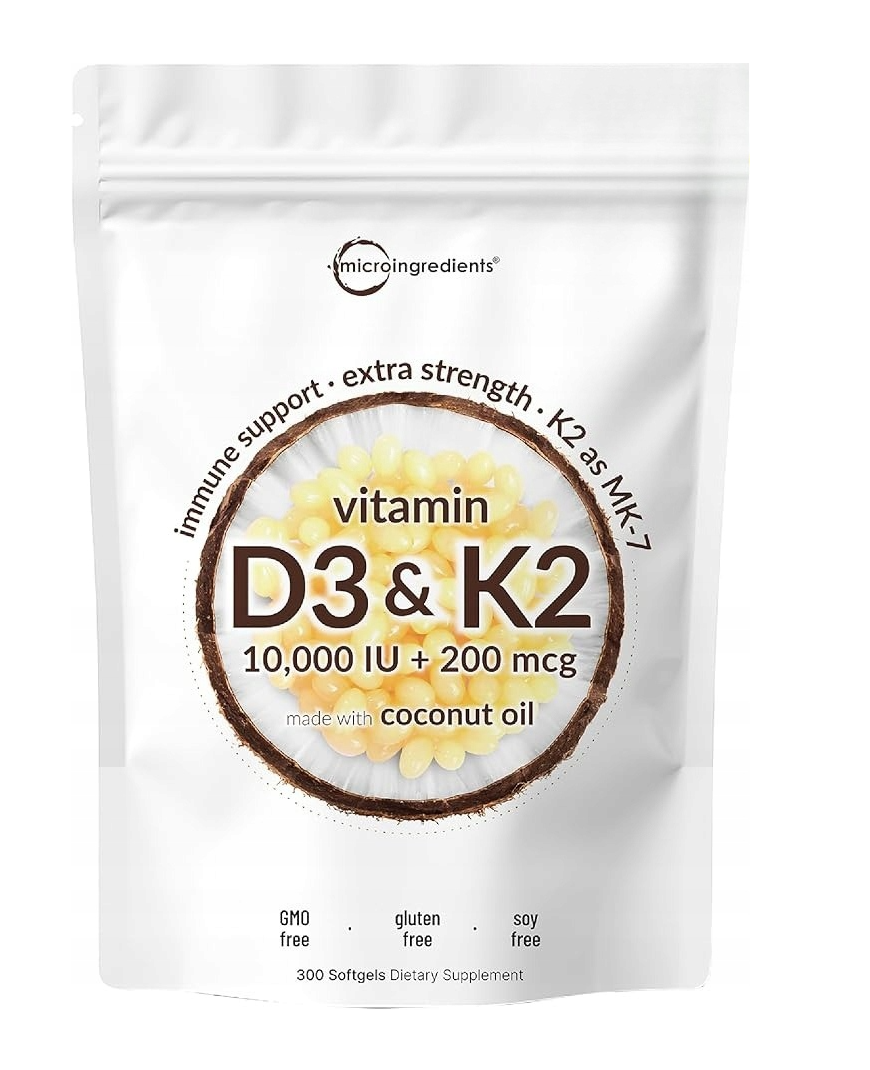 Witamina D3 i K2 - 10 000 IU + 200 mcg - miękkie kapsułki z olejem kokosowym