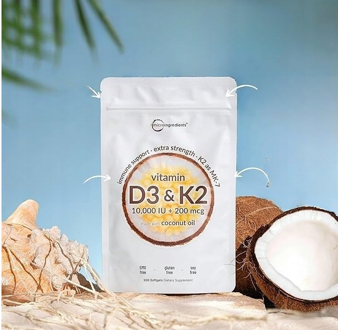 Witamina D3 i K2 - 10 000 IU + 200 mcg - miękkie kapsułki z olejem kokosowym