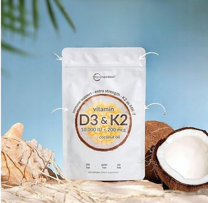 Witamina D3 i K2 - 10 000 IU + 200 mcg - miękkie kapsułki z olejem kokosowym