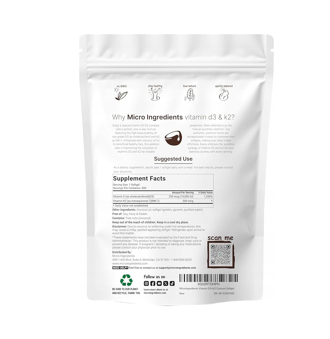 Witamina D3 i K2 - 10 000 IU + 200 mcg - miękkie kapsułki z olejem kokosowym