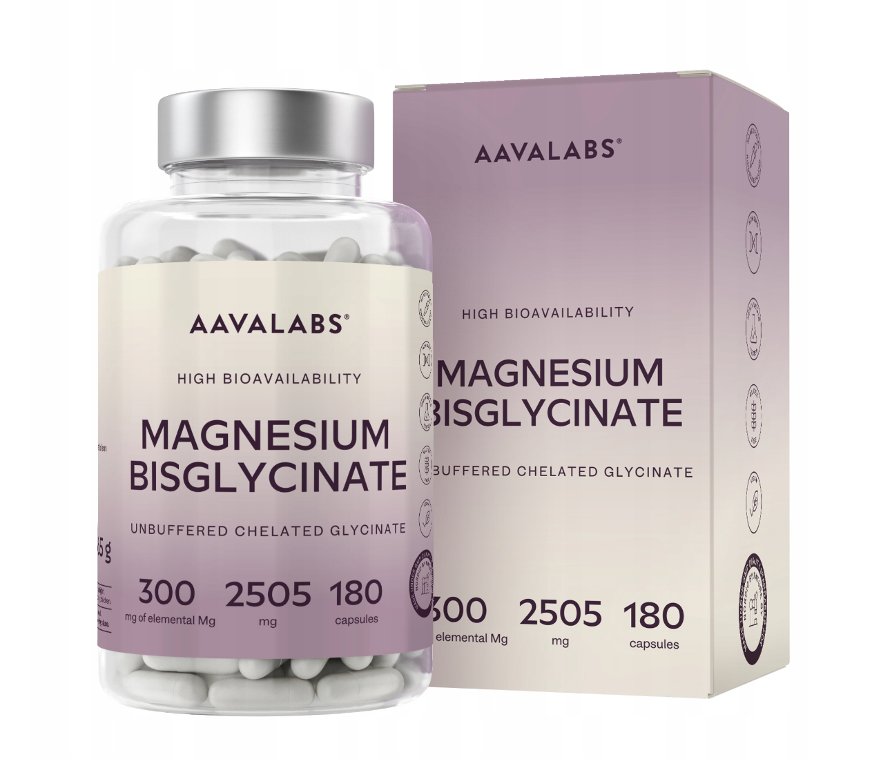 AAVALABS Magnesium Bisglycinate, Chelated Magnesium Bisglycinate, 300 mg Elemental Magnesium, 180 Vegetarian Capsules