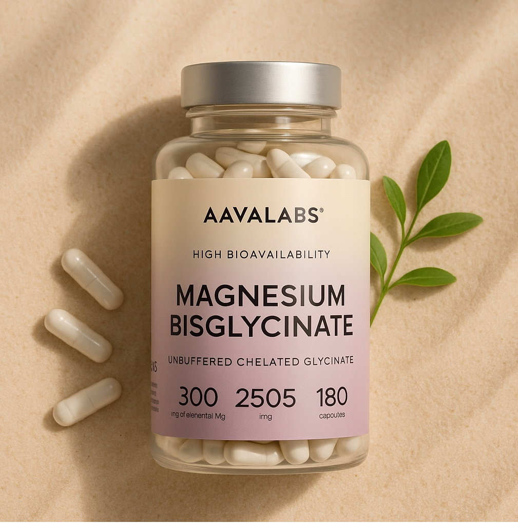 AAVALABS Magnesium Bisglycinate, Chelated Magnesium Bisglycinate, 300 mg Elemental Magnesium, 180 Vegetarian Capsules
