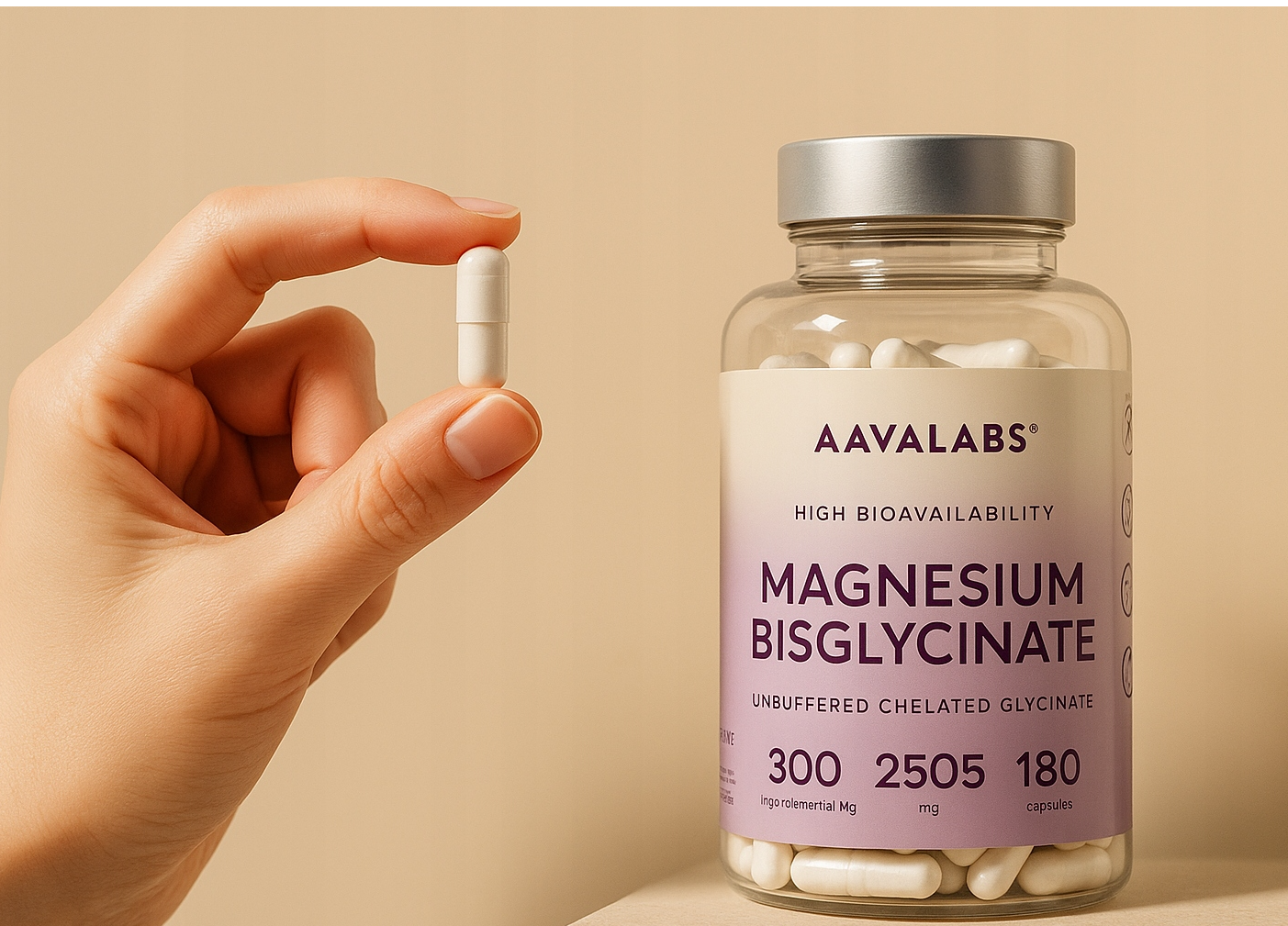 AAVALABS Magnesium Bisglycinate, Chelated Magnesium Bisglycinate, 300 mg Elemental Magnesium, 180 Vegetarian Capsules