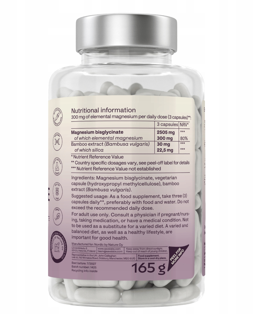 AAVALABS Magnesium Bisglycinate, Chelated Magnesium Bisglycinate, 300 mg Elemental Magnesium, 180 Vegetarian Capsules
