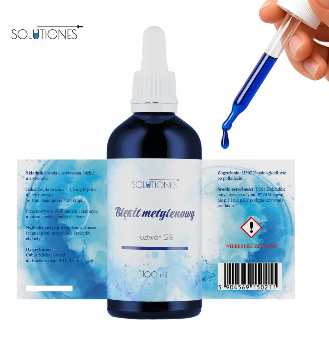 Methylene Blue Solution 2%, 100 ml, Solution with Dropper, Tested for Heavy Metals, Imported from Poland