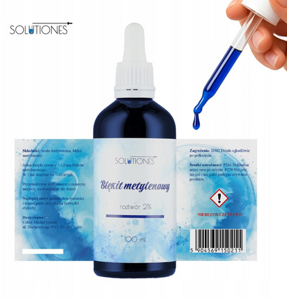 Methylene Blue Solution 2%, 100 ml, Solution with Dropper, Tested for Heavy Metals, Imported from Poland
