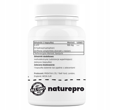 5-HTP 100 mg – Supports natural serotonin production, Naturepro - for emotional balance and relaxation, 100 capsules