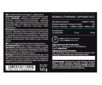 KFD NAC 250 mg, 180 tabletek – N-acetylocysteina dla ochrony komórek i wsparcia wątroby