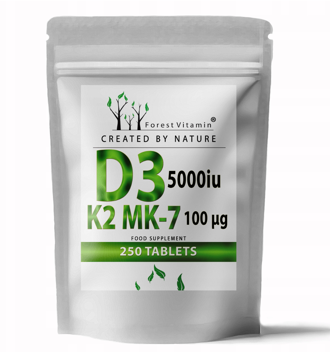 Forest Vitamin D3 5000 IU, K2 MK-7 100mcg, food supplement for strong joints, bones and immunity - 250 tablets