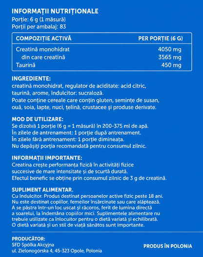 Creatine Monohydrate with Taurine – Energy and Performance for Workouts SFD Creatine 500g