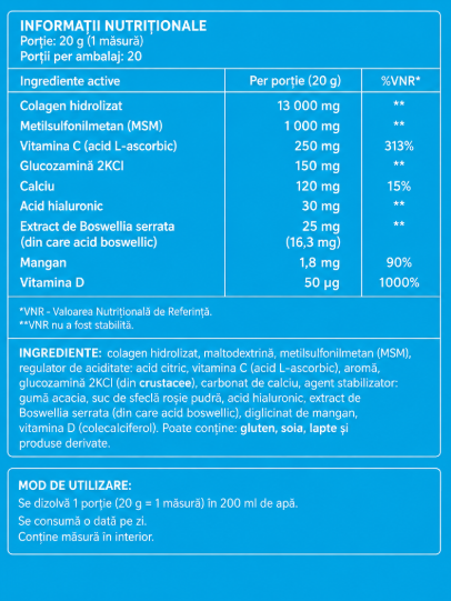 SFD Colagen Hidrolizat 13000 mg cu Acid Hialuronic, MSM și Vitamine 400g
