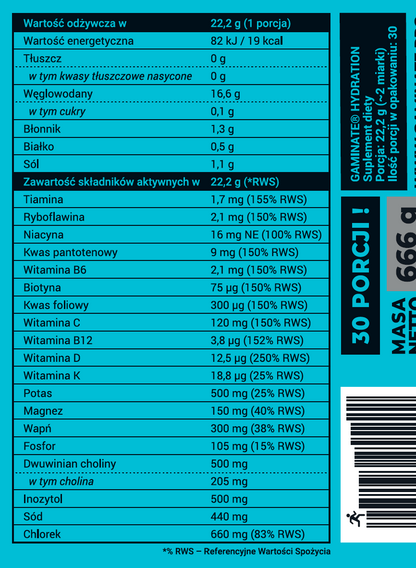 GAMINATE HYDRATION toți 6 electroliți + 13 vitaminele, izotonic de hidratare cu minerale  în concentrații ridicate